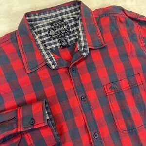 American Rag Shirt Roll Tab‎ Sleeve Size XXL Button Up Plaid Men's Red Gray